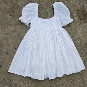 Lulus Mini Babydoll White Dress S Puff Sleeves CottageCore Flowy Twirl Bridal Sh
